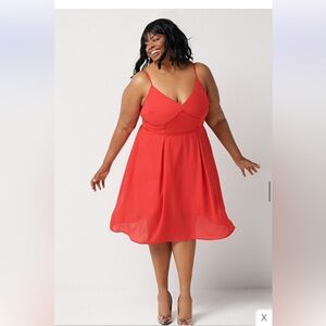 ✨all worthy by hunter mcgrady lollipop red chiffon ladder lace insets dress✨